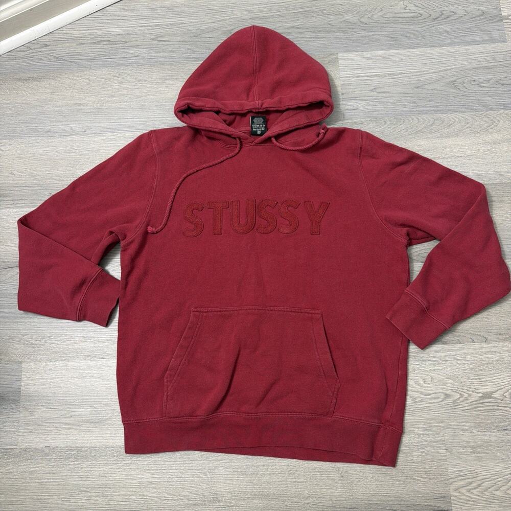 Vintage Stussy Hoodie Men's Medium Pullover Made USA Burgundy
